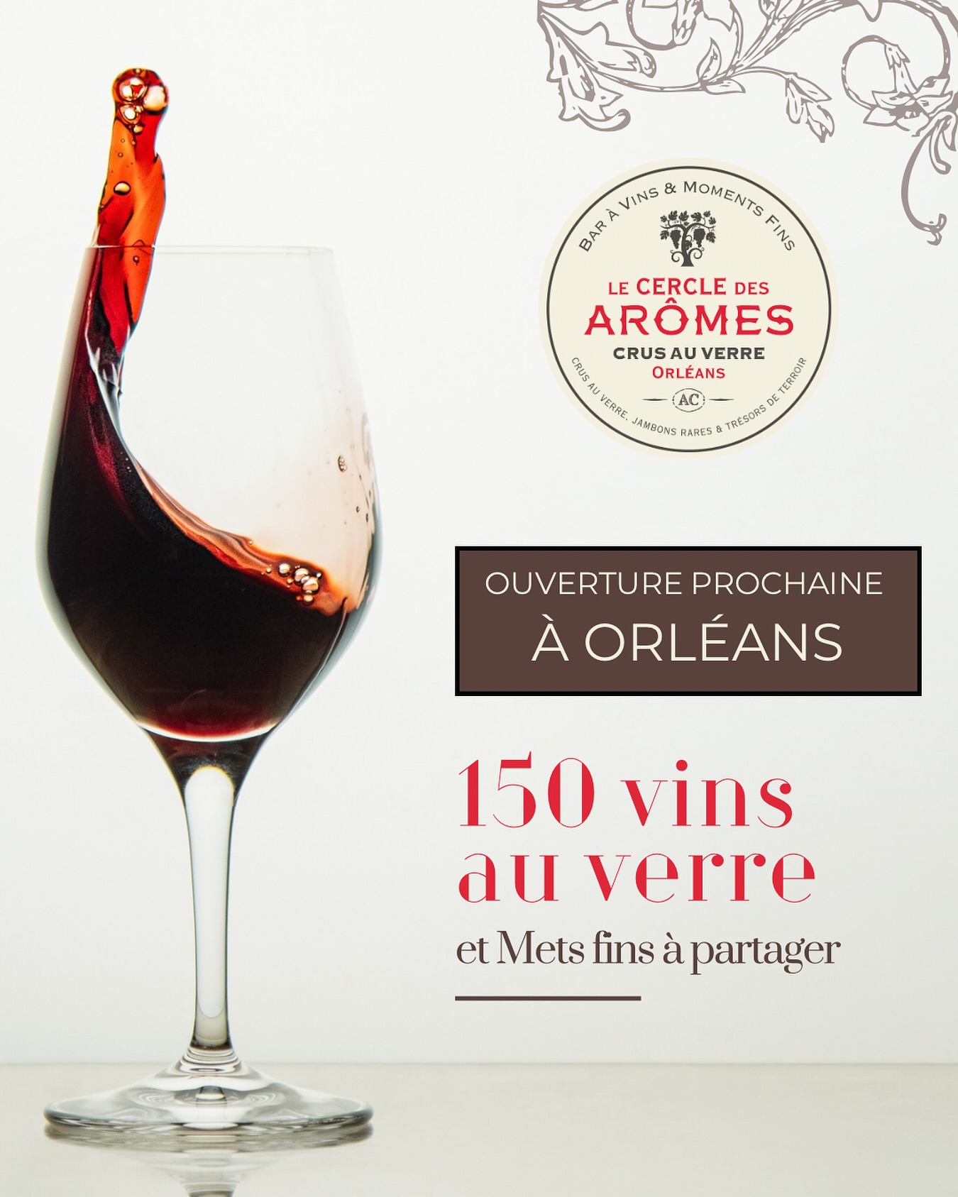 BIENTÔT - Dégustez plus de 150 vins au verre au centre d’Orléans🍷

Nous sommes très heureux de vous annoncer l’ouverture prochaine du Cercle des Arômes à Orléans.

Mais qu’est-ce que le Cercle des Arômes ? 

⭐ Un concept de bar à vin unique proposant plus de 150 crus au verre à déguster, faisant la part belle à la Loire, mais aussi aux autres régions et pour tous les budgets. Disponibles en 12cl, 75cl et 6cl pour les vins les plus prestigieux. 

Notre sélection est uniquement composée de références pointues et reconnues dans le métier (dont beaucoup en bio et biodynamie 🍀). Sans oublier nos bières artisanales et spiritueux ! 

*Le Cercle des Arômes, élu parmi les plus belles cartes de vins de France 2024 par Terre de Vins*

⭐ Accompagnez votre dégustation d’une carte de mets de qualité à partager, composée de produits locaux et d’ailleurs. Charcuteries fines, fromages affinés, tartines et autres sont au rendez-vous. 

⭐ Un cadre chic et sympathique, propice à la convivialité. Couleurs chaleureuses, assises sur mesure, équipe au top. 

Nous vous tiendrons informés au fur et à mesure de l’avancement 👍

À très vite ! 

@larep.fr 
@orleansactus 
@aorleans 
@destinationorleansvaldeloire 
@ici_orleans 
@france3centrevaldeloire 
@terredevins_officiel 
@larvf_mag 
@vinsdeloire.officiel 
@lefigarovin 
@sipmygrape 
@wineosteo 
@karinshibata 
@fandechenin 

#vin #baravin #orléans #instawine #wine #charcuteries #vinauverre #orleans #winebar #lecercledesaromes