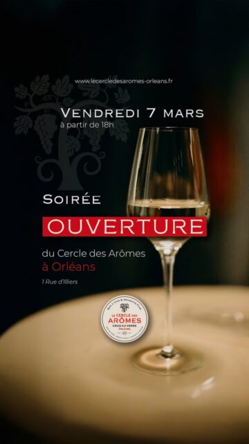 ✨DATE D'OUVERTURE À ORLÉANS✨ 

C'est VENDREDI 7 MARS que le Cercle des Arômes ouvrira ses portes au public. Une sélection de 150 vins au verre, des mets d'artisans salés et sucrés, des spiritueux d'exception et une ambiance feutrée et conviviale. 

A QUELLE HEURE? A partir de 18h00 🍷 

OU ? 1 Rue d'Illiers à Orléans 🐎 

Réservations : lecercledesaromes45@gmail.com

Nous vous attendons nombreux(euses) !

@larep.fr @orleansactus @aorleans @destinationorleansvaldeloire @ici_orleans @france3centrevaldeloire @terredevins_officiel @larvf_mag @vinsdeloire.officiel @lefigarovin @coravin 

#LeCercledesAromes #WineLovers #BarAVins #Orleans #LicencedeMarque