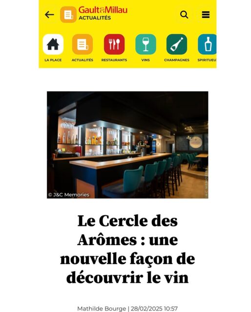 Un immense merci à @mathilde.bourge pour cet article dans @gaultetmillaufr , mettant en lumière l'aventure du Cercle des Arômes.

🍷 Une immersion œnologique inédite, grâce au système @coravin , rendant la dégustation plus accessible et variée.

✨ Une approche personnalisée, selon les lieux d'implantation de la licence de marque

🔴 La vision avant-gardiste du fondateur Antoine Castillon, repoussant les frontières du vin et du partage.

À découvrir dans Gault & Millau ! 📖

#LeCercledesAromes #WineLovers #LicenceDeMarque #VinAuVerre #BarÀVin #Gault&Millau